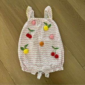 Mud Pie Baby Girls 9-12 Months Chevron-Stripe/Pom-Pom-Fruit Romper
